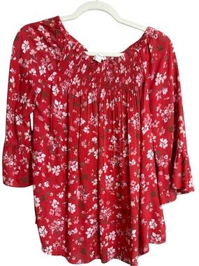 beachlunchlounge Red Floral Smocked Peasant Tunic